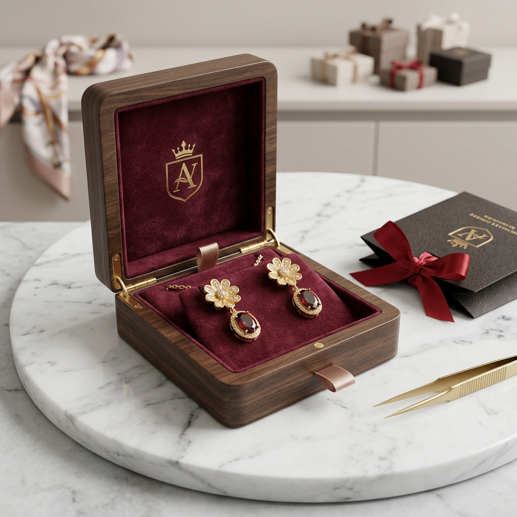 Gold Flower Dangle Earrings with Ruby Red Crystal | Statement Floral Drop Earrings | Bridal & Wedding Jewelry | Elegant Gift for Her
