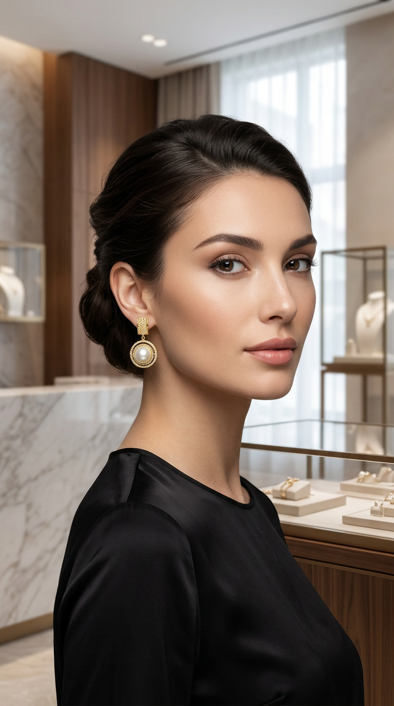 Elegant Pearl & Crystal Halo Statement Earrings | Gold Vintage-Inspired Dangle Earrings | Bridal Jewelry for Bridesmaids | Classic Glamour Earring Drops