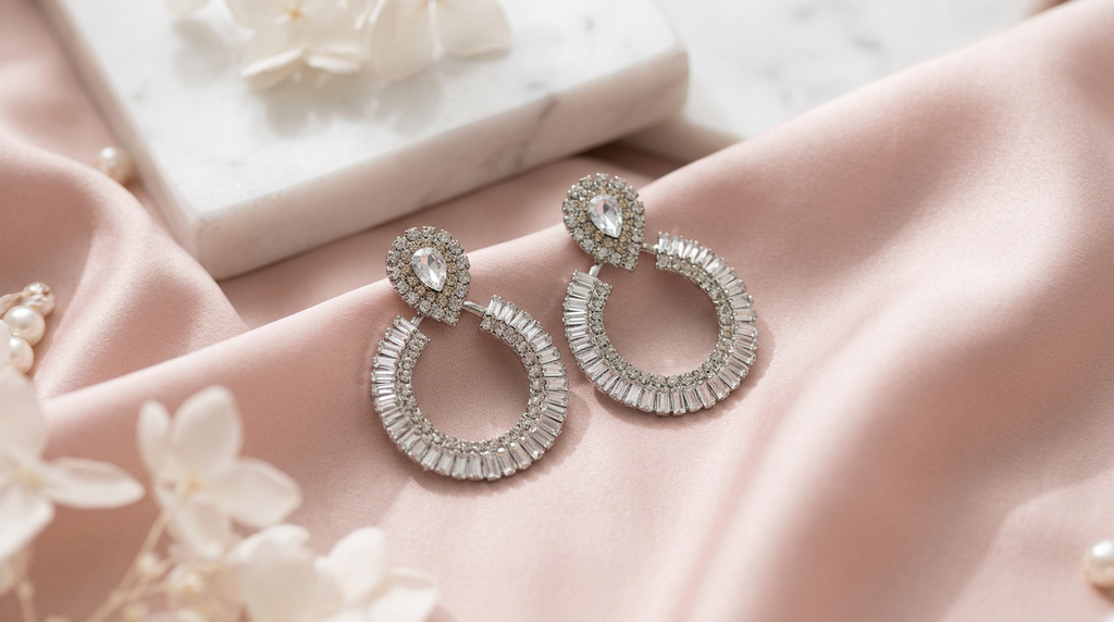 Luxury Baguette Crystal Statement Earrings | Sunburst Geometric Hoop Drops | Art Deco Bridal Wedding Jewelry | Glamorous Evening Chandelier Post