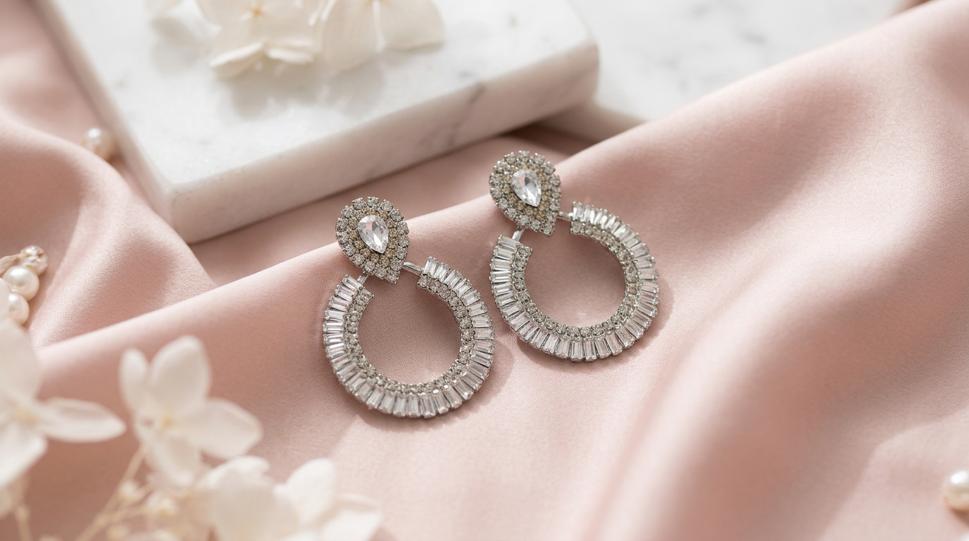 Luxury Baguette Crystal Statement Earrings | Sunburst Geometric Hoop Drops | Art Deco Bridal Wedding Jewelry | Glamorous Evening Chandelier Post