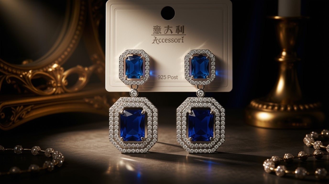 Royal Blue Crystal Statement Earrings | Elegant Geometric Dangle Drops | Bridal Wedding Jewelry for Bridesmaids | Classic Sapphire-Style Evening Earrings