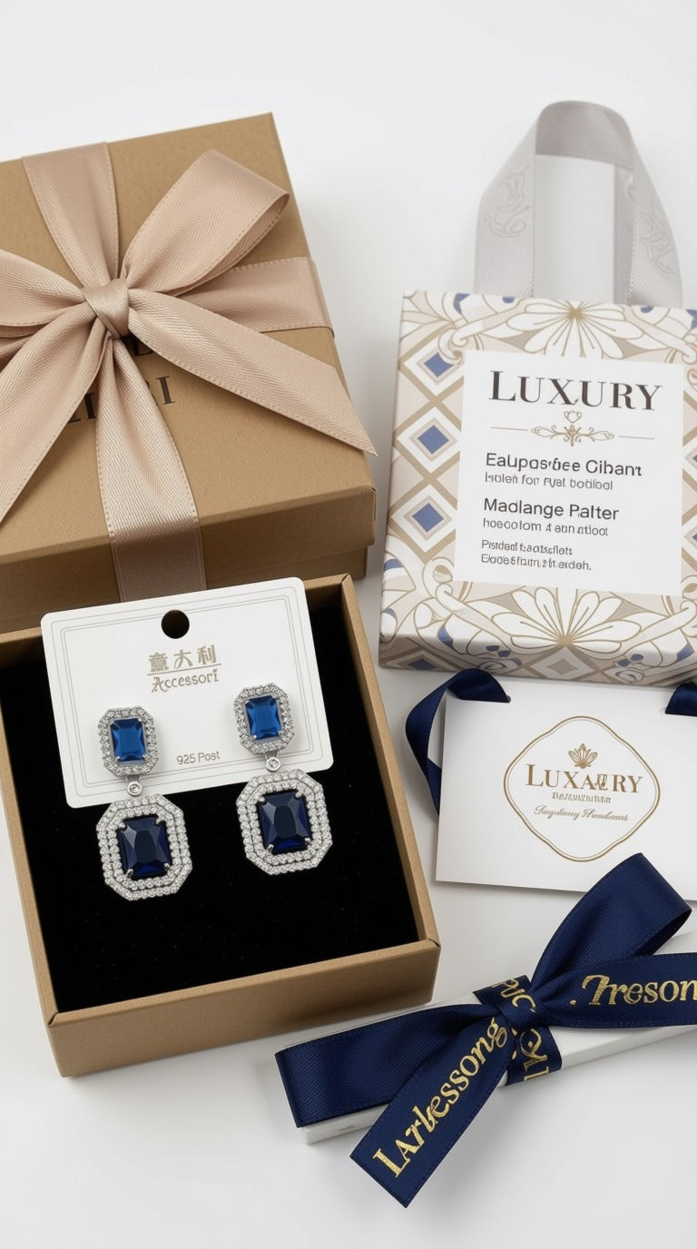Royal Blue Crystal Statement Earrings | Elegant Geometric Dangle Drops | Bridal Wedding Jewelry for Bridesmaids | Classic Sapphire-Style Evening Earrings