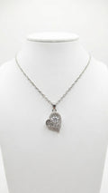 CZ love heart pendant necklace silver-tone on marble surface with pink velvet jewelry box and white orchids – AureliaBlends bridal gift