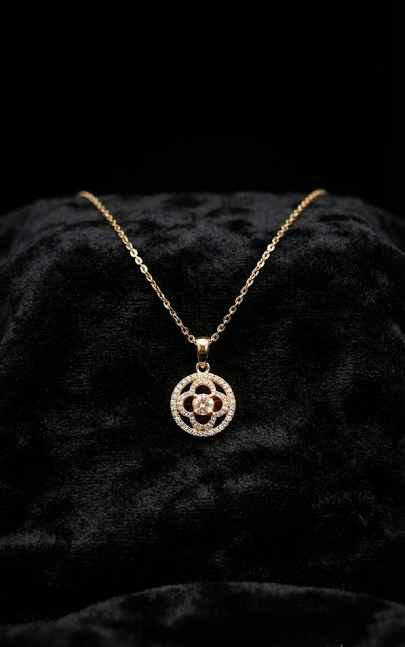 AureliaBlends Belle Fleur Collection gold CZ clover medallion pendant necklace – lucky charm necklace, bridesmaid jewelry and bridal shower gift for her