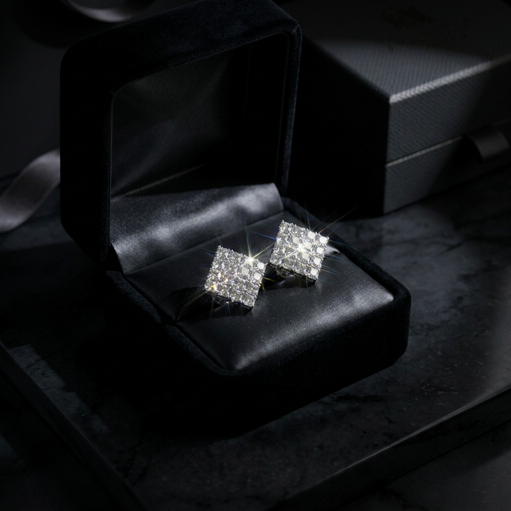 Crystal Grid Square Stud Earrings | Geometric Rhinestone Statement Earrings | Minimalist Modern Bridal Jewelry for Her | Sparkle Geometric Studs
