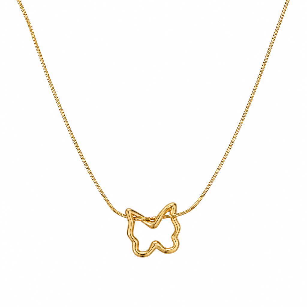 Gold butterfly pendant necklace displayed in open beige luxury jewelry gift box on satin fabric – bridal jewelry AureliaBlends