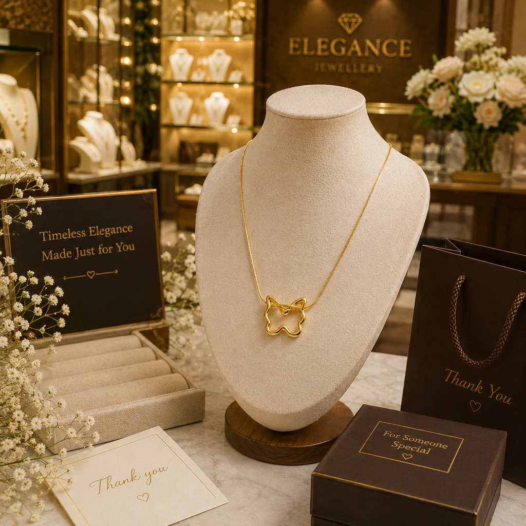 Gold open butterfly pendant necklace in jewelry box with satin ribbon – luxury gift necklace for women UAE UK USA Australia