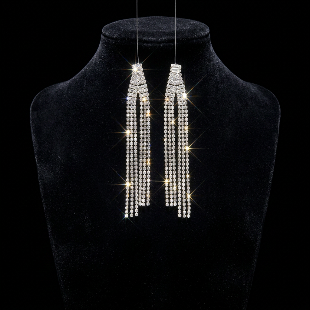 Radiant Crystal Fringe Statement Earrings – Glamorous Long Tassel Dangle Earrings for Weddings, Parties, and Evening Wear