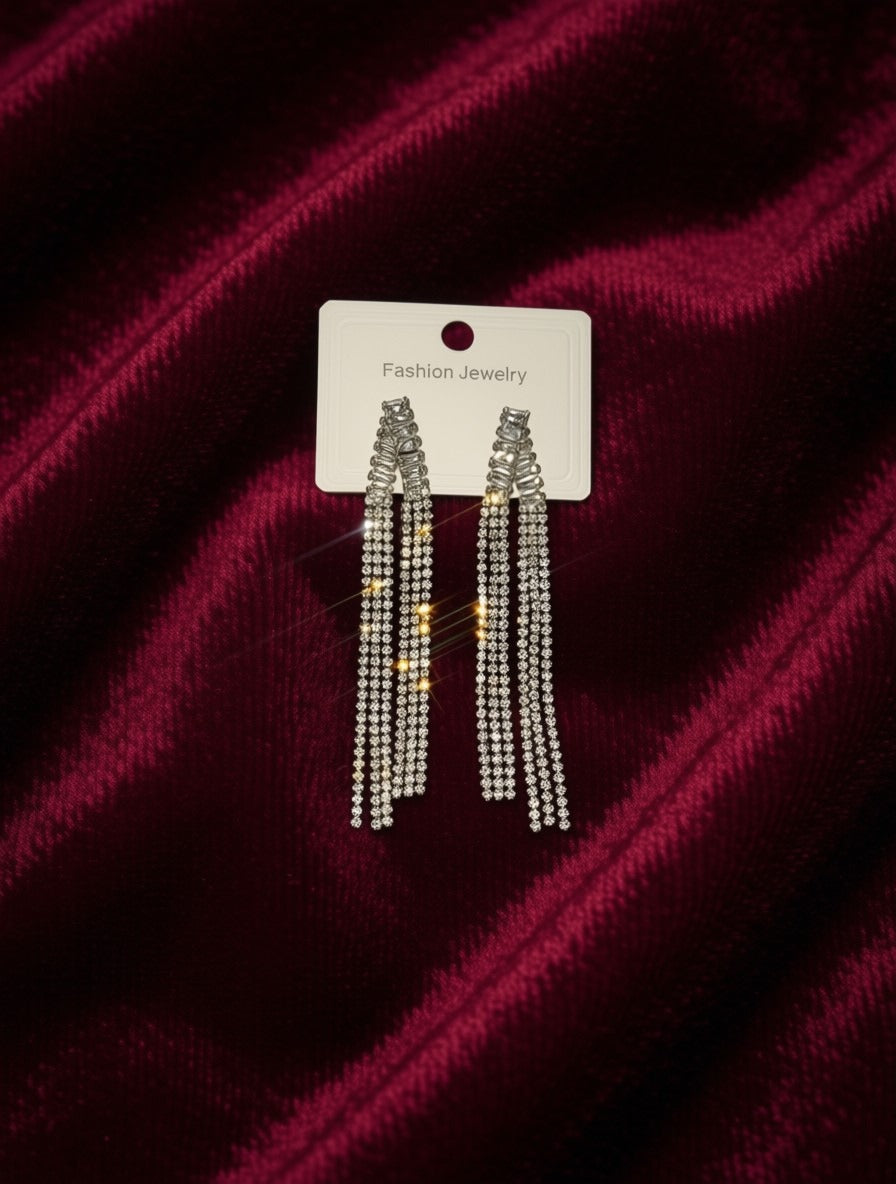 Radiant Crystal Fringe Statement Earrings – Glamorous Long Tassel Dangle Earrings for Weddings, Parties, and Evening Wear