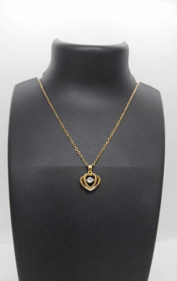Gold CZ crown heart pendant necklace on white background showing full cable chain – AureliaBlends product shot
