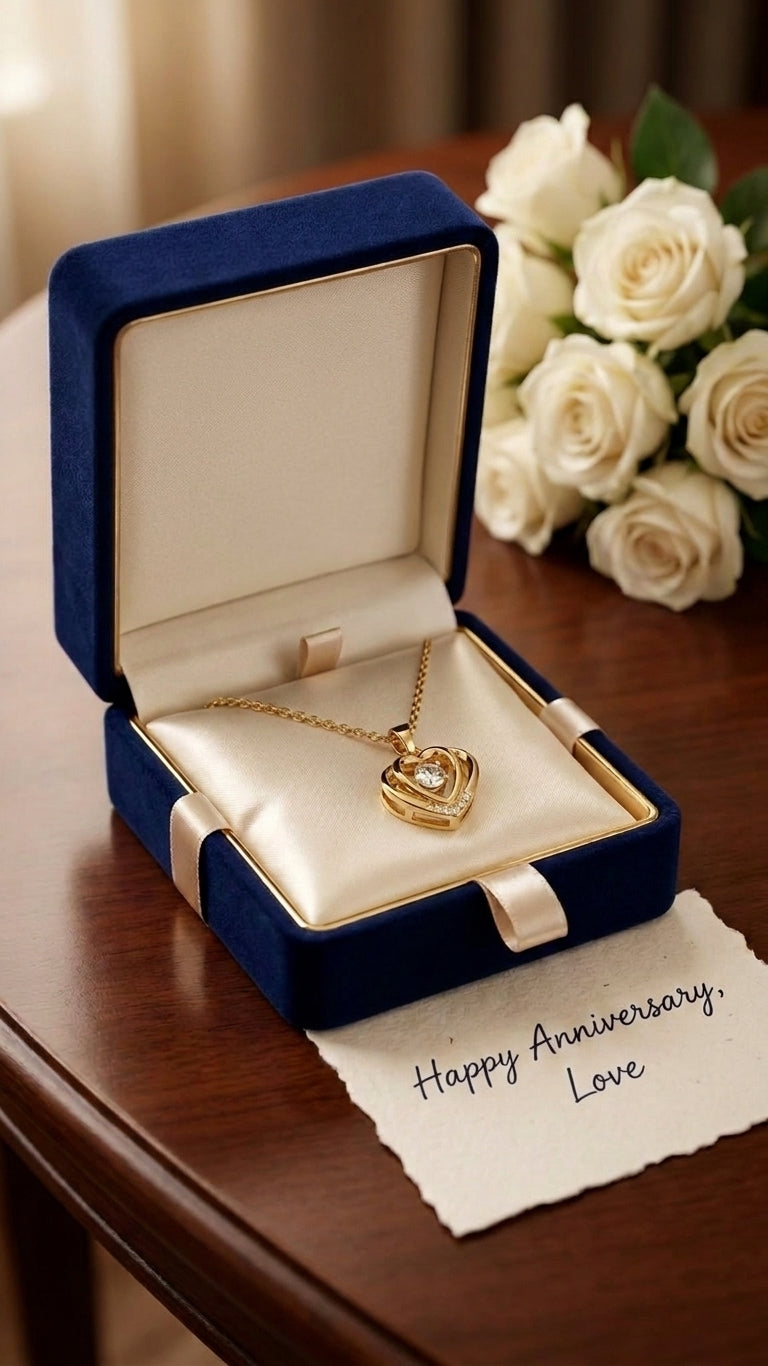 Close-up of gold cubic zirconia crown heart pendant necklace with round-cut CZ centre stone – AureliaBlends Amour Collection