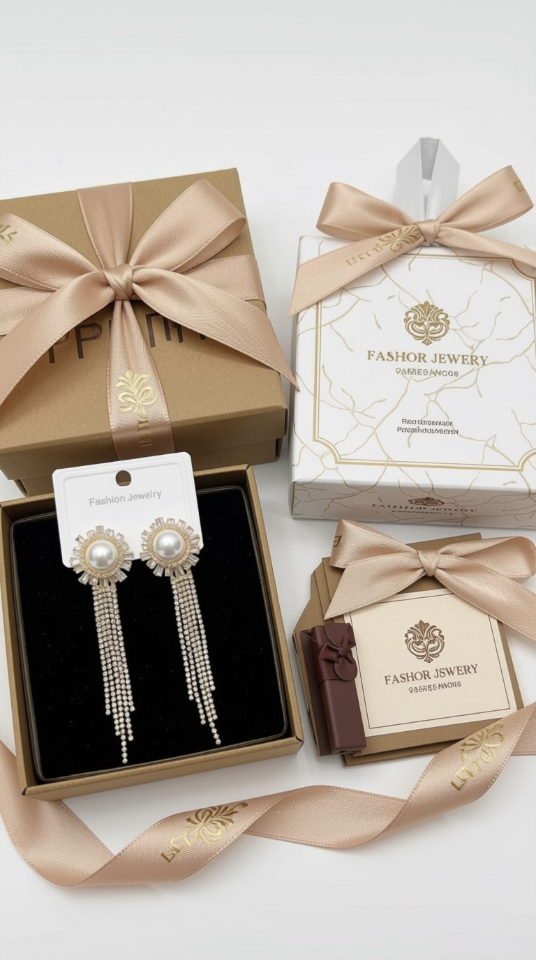 Radiant Pearl & Sunburst Crystal Fringe Earrings – Glamorous Statement Tassel Drop Dangler Jewelry