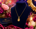 Gold bezel-set champagne crystal rectangle pendant necklace on snake chain on cream satin – luxury crystal drop necklace anniversary gift USA UAE