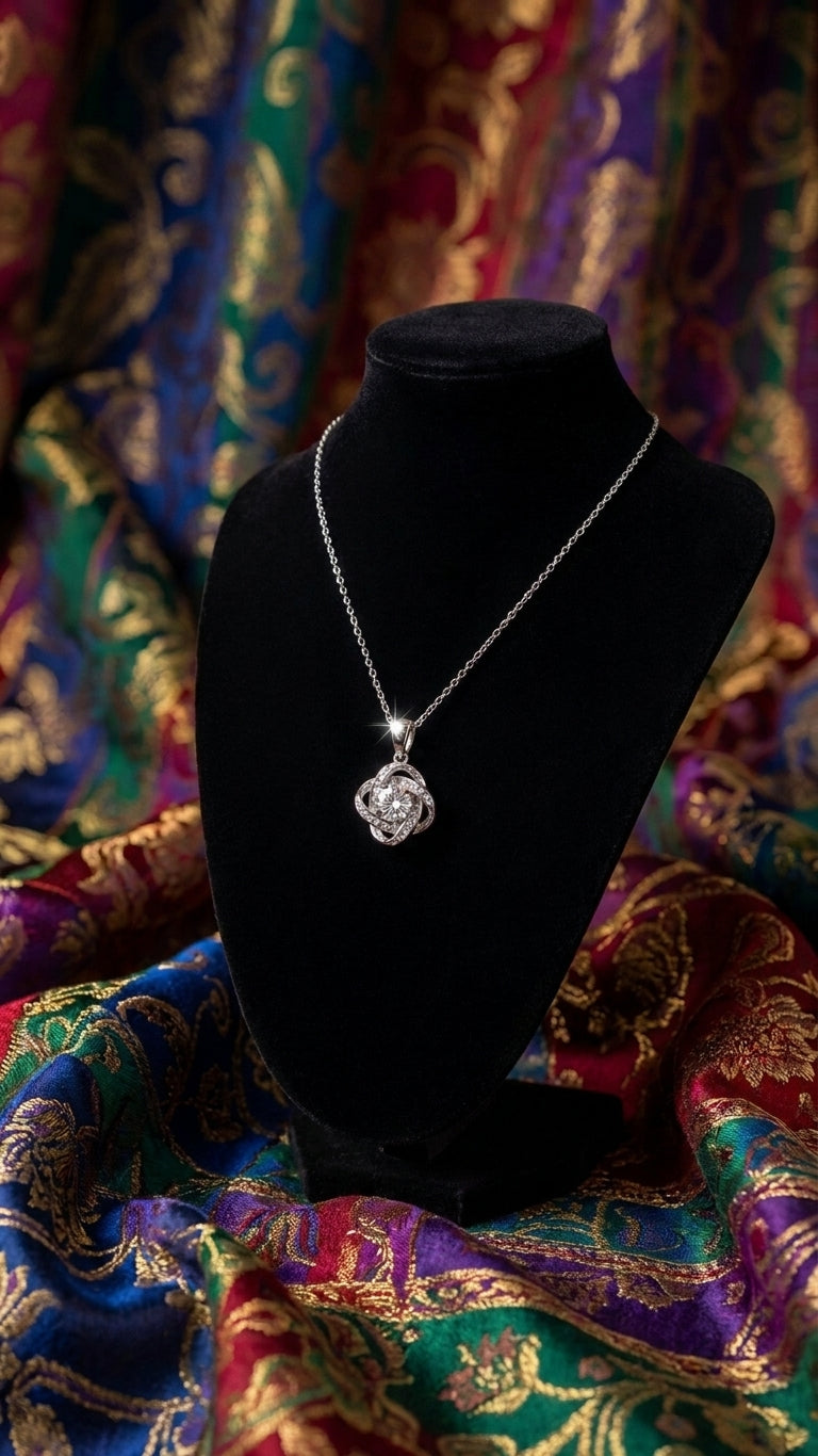 AureliaBlends silver CZ love knot pendant necklace Eternal Bond Collection – romantic gift for wedding guest or bridesmaid