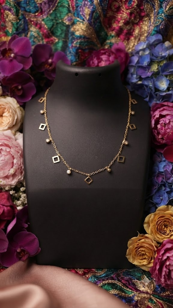 Gold open square and CZ bezel dangle necklace in luxury gift box with satin ribbon – geometric charm necklace bridesmaid gift bridal shower UK UAE Australia