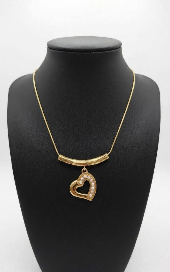 Gold open heart pearl charm necklace on black velvet bust – dainty gold snake chain pendant necklace by AureliaBlends