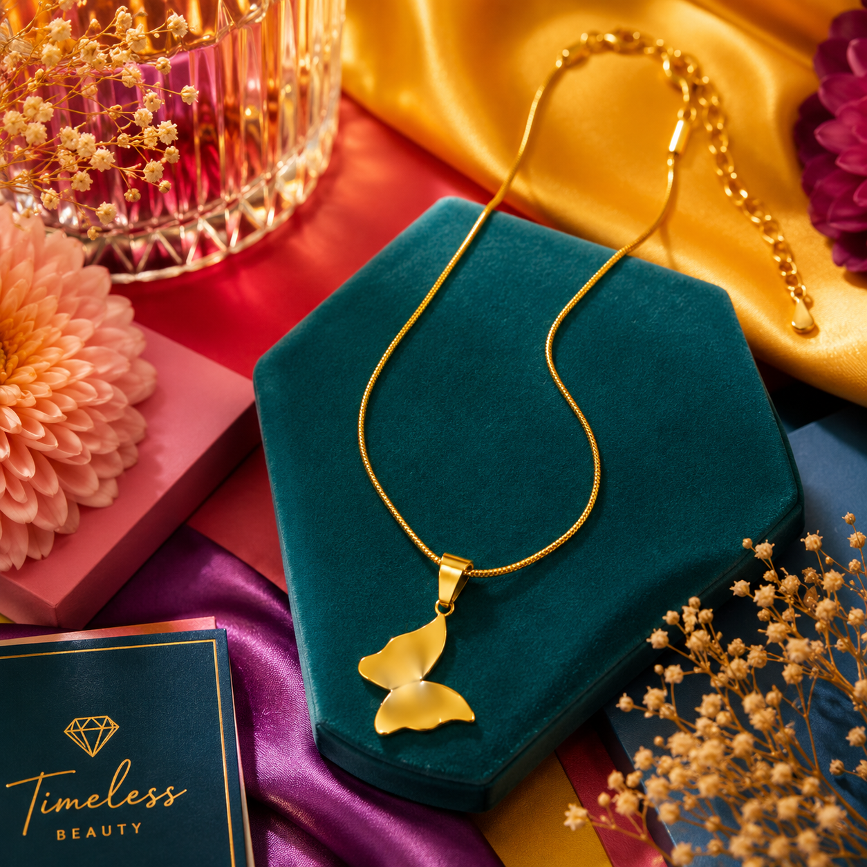 Gold butterfly pendant necklace in luxury cream gift box with gold ribbon bow – elegant gift for her by AureliaBlends