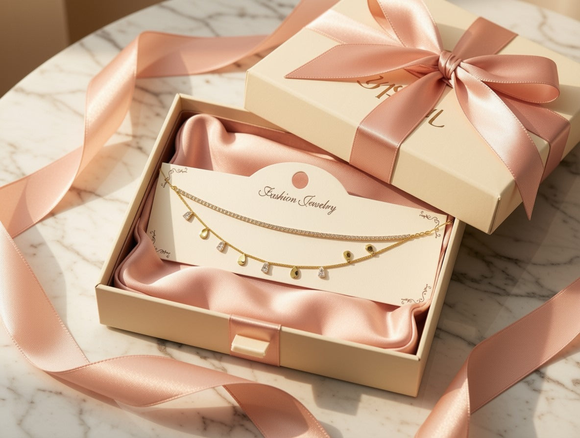 Dazzling Dual-Layer Tennis & Teardrop Charm Necklace – Gold-Tone Statement Chain