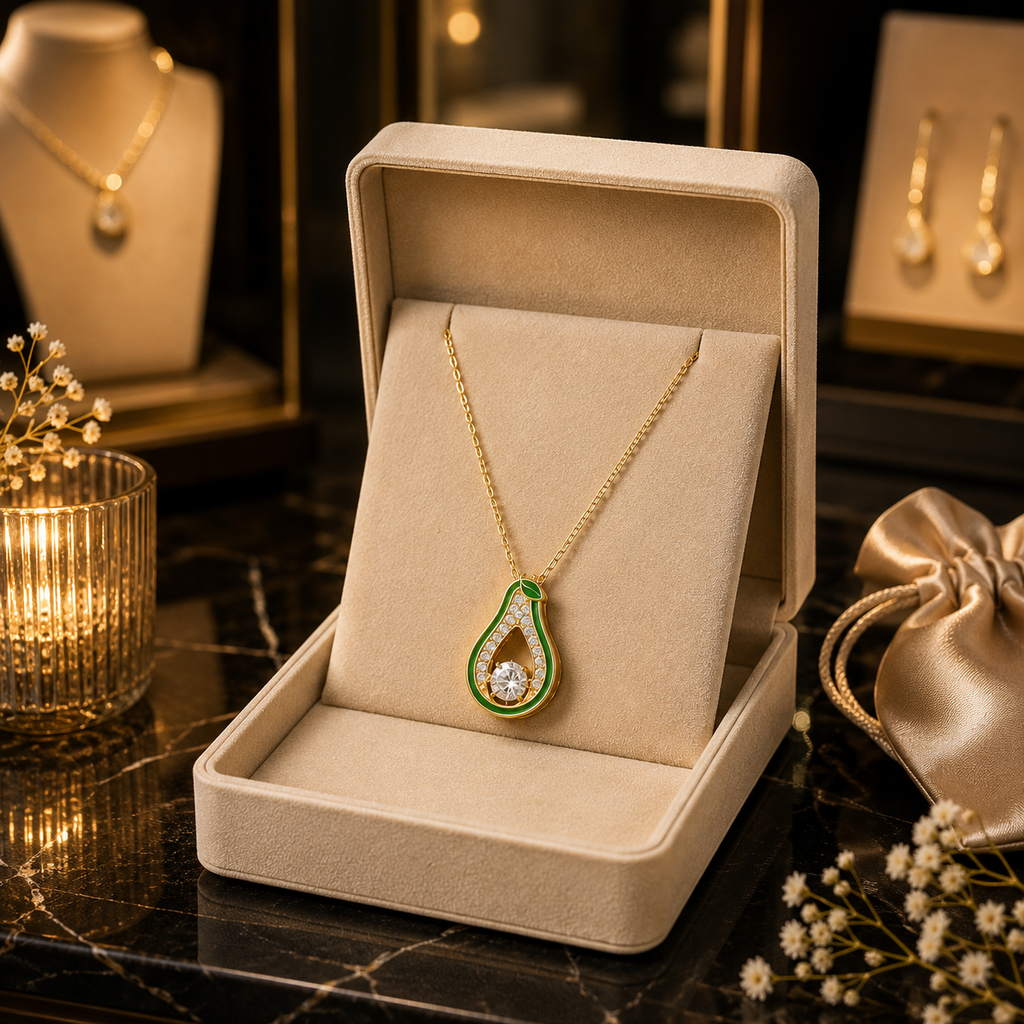 AureliaBlends Jade Pear Collection gold green enamel teardrop CZ pendant necklace – wedding guest jewelry and formal occasion accessory