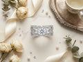 Celestial Bloom cubic zirconia engagement ring silver-tone wide pavé band side profile view – AureliaBlends