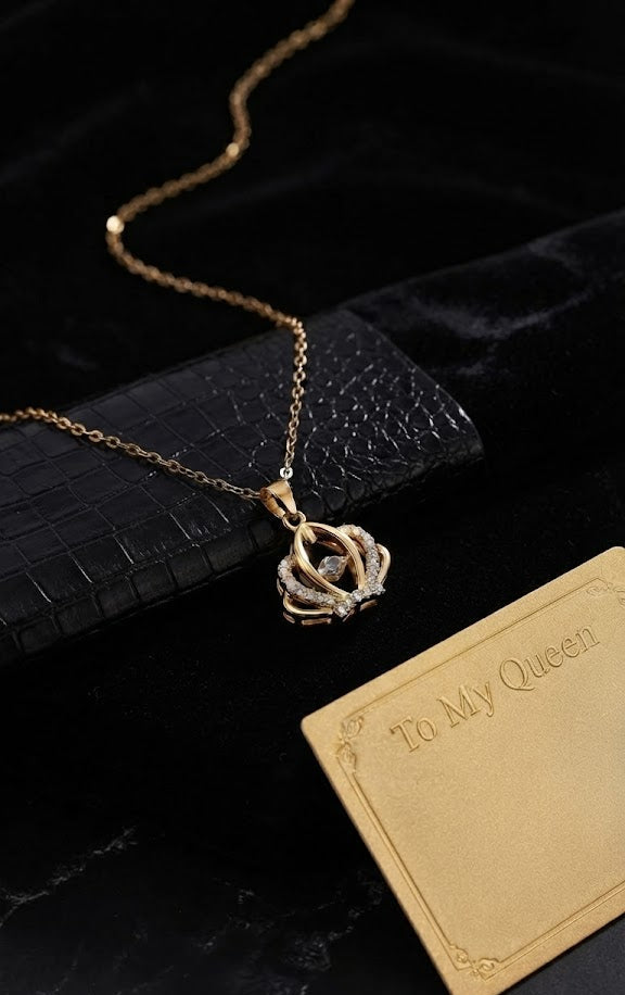 AureliaBlends To My Queen Collection gold CZ open crown pendant necklace – romantic gift for wife, queen necklace for girlfriend and bridesmaid jewelry