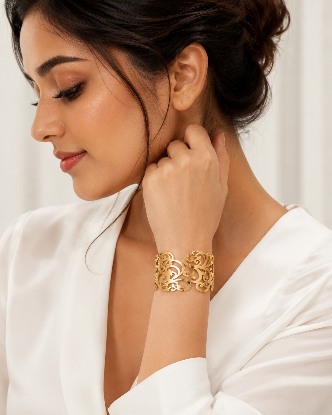 Gold Filigree Cuff Bracelet – Statement Bangle for Women