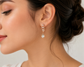 Rose gold teardrop crystal drop earrings in open beige velvet gift box with Especially For You card and pink satin ribbon – AureliaBlends bridal gift