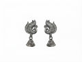Model wearing oxidized silver phoenix bird jhumka earrings with blue silk kurta – Indian ethnic statement dangle earrings by AureliaBlends