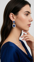 Royal Blue Crystal Statement Earrings | Elegant Geometric Dangle Drops | Bridal Wedding Jewelry for Bridesmaids | Classic Sapphire-Style Evening Earrings