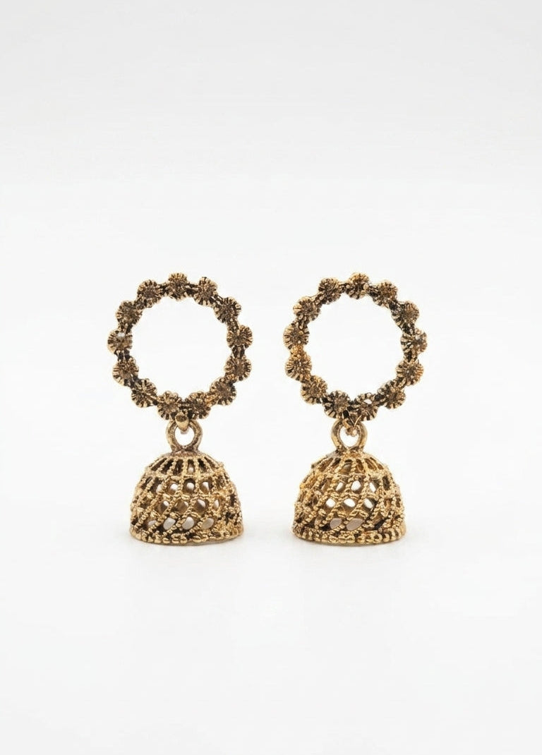 Gold jhumka drop earrings with crystal floral hoop in pink gift box – AureliaBlends bridal jewelry