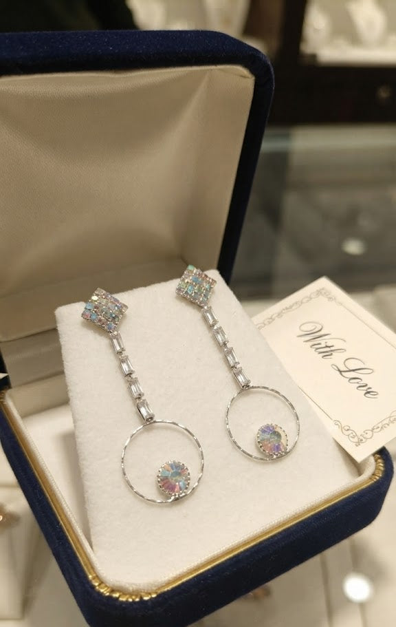 AureliaBlends aurora crystal hoop drop earrings – silver CZ bridal statement dangle earrings