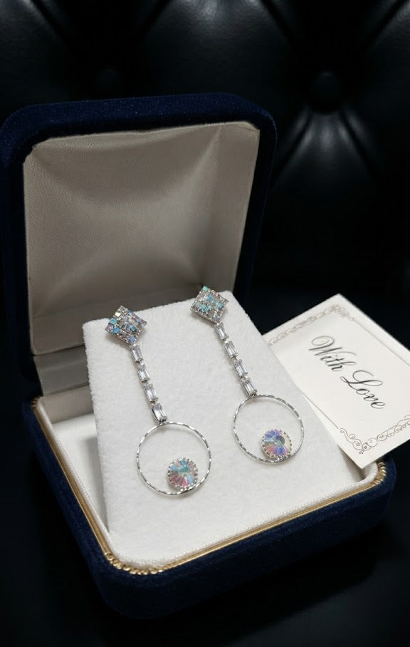 Silver CZ crystal hoop drop earrings – AureliaBlends wedding guest earrings bridesmaid jewelry