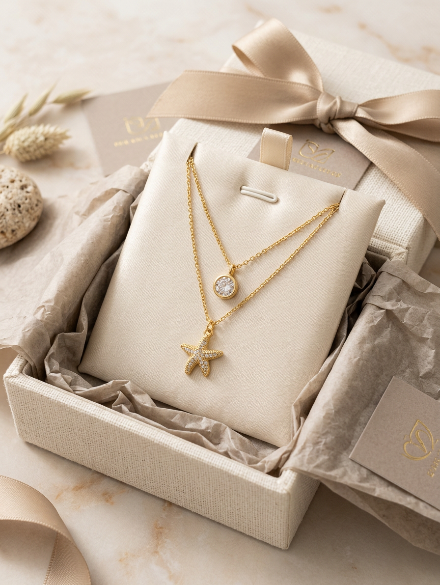 Gold layered starfish and CZ necklace set in luxury gift box – perfect gift for women by AureliaBlends