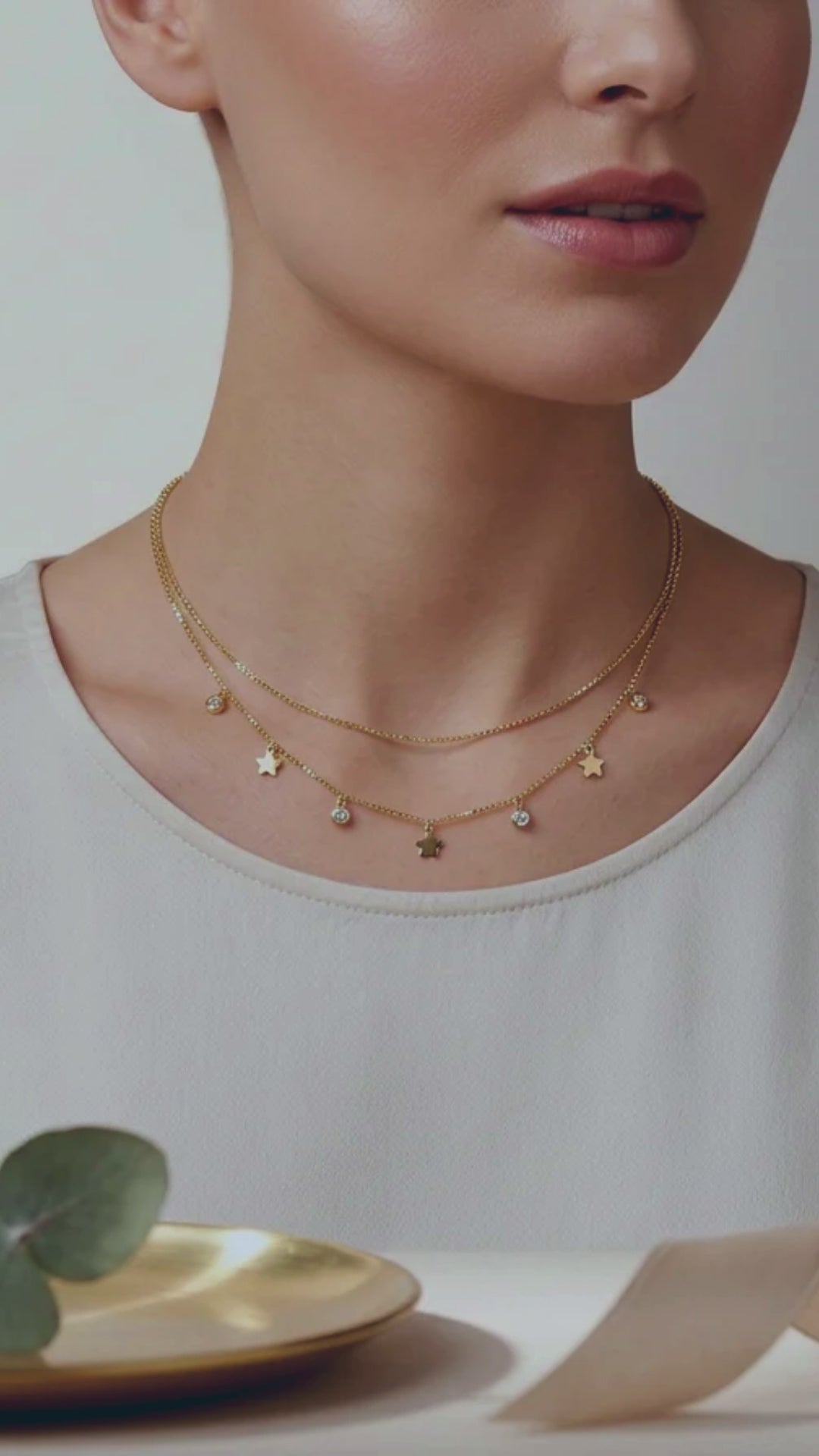 Gold Layered Clover Charm Necklace Set – Sparkling CZ Tennis Chain & Dainty Flower Drop Necklace