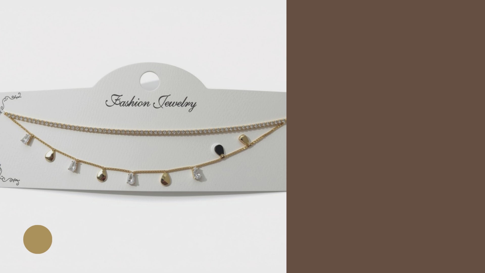 Dazzling Dual-Layer Tennis & Teardrop Charm Necklace – Gold-Tone Statement Chain